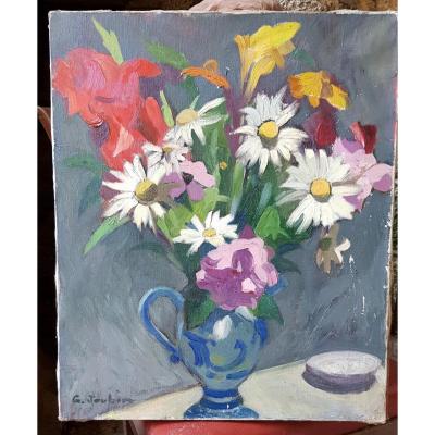 Oil On Canvas Bouquet Of Flowers In The Pitcher By Georges Joubin (1888-1983)