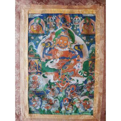Large Tangka / Tibetan Thangka Representative Vaishravana Mounted On Silk China