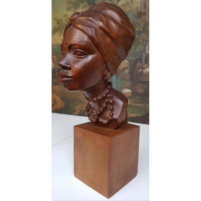Africanist Sculpture Circa 1920-1930 Carved Mahogany Signed Ramos