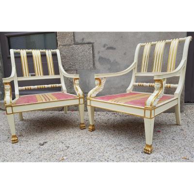 Pair Of Large Armchairs House Romeo Empire Neo Classic