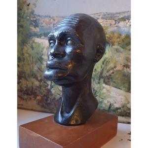 Black African Tye Man Bust Sculpture Cuba