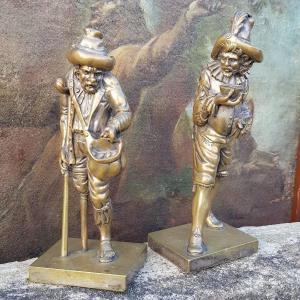 Statuettes En Bronze Mendiant Et Noble d'Après Les Ivoires De Wilhelm Kruger