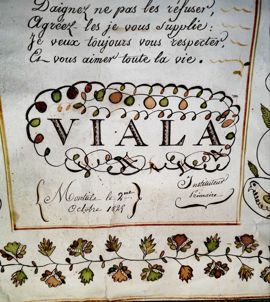 Calligraphy Exercise, Declaration Of Love, Gard, Early 19th Century-photo-3