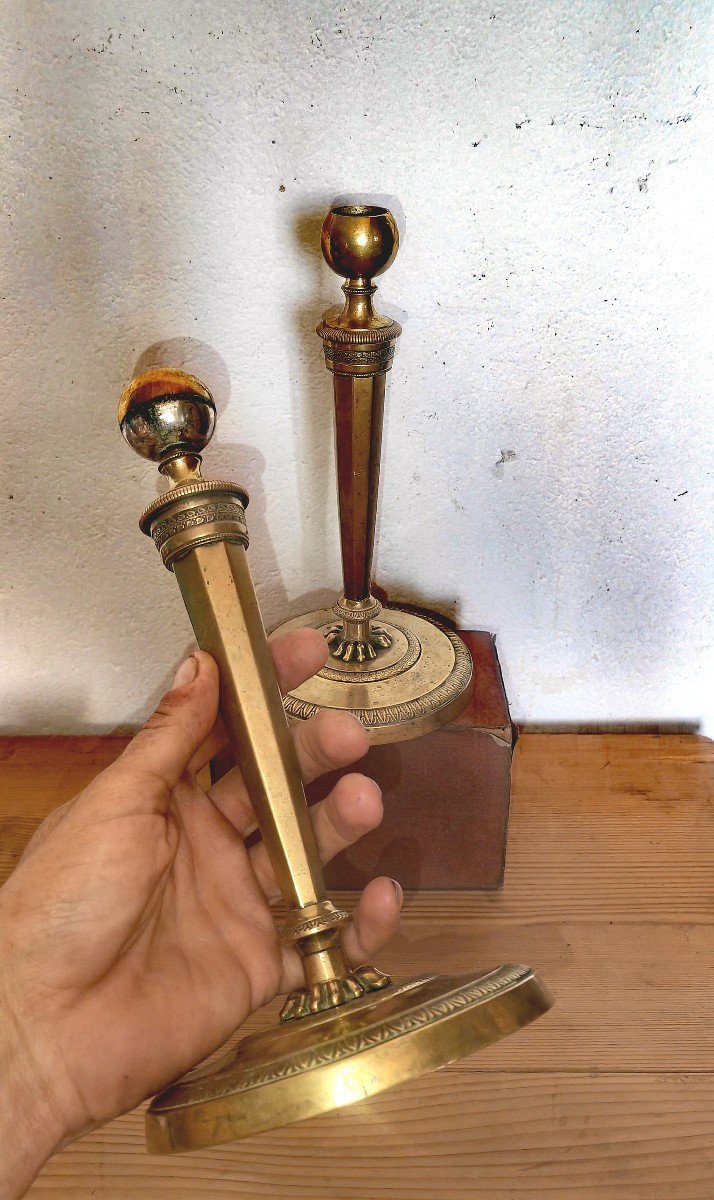 Great Pair Of Candlesticks, Bronze, Claws & Acanthus Leaves, Early 19th Century-photo-4