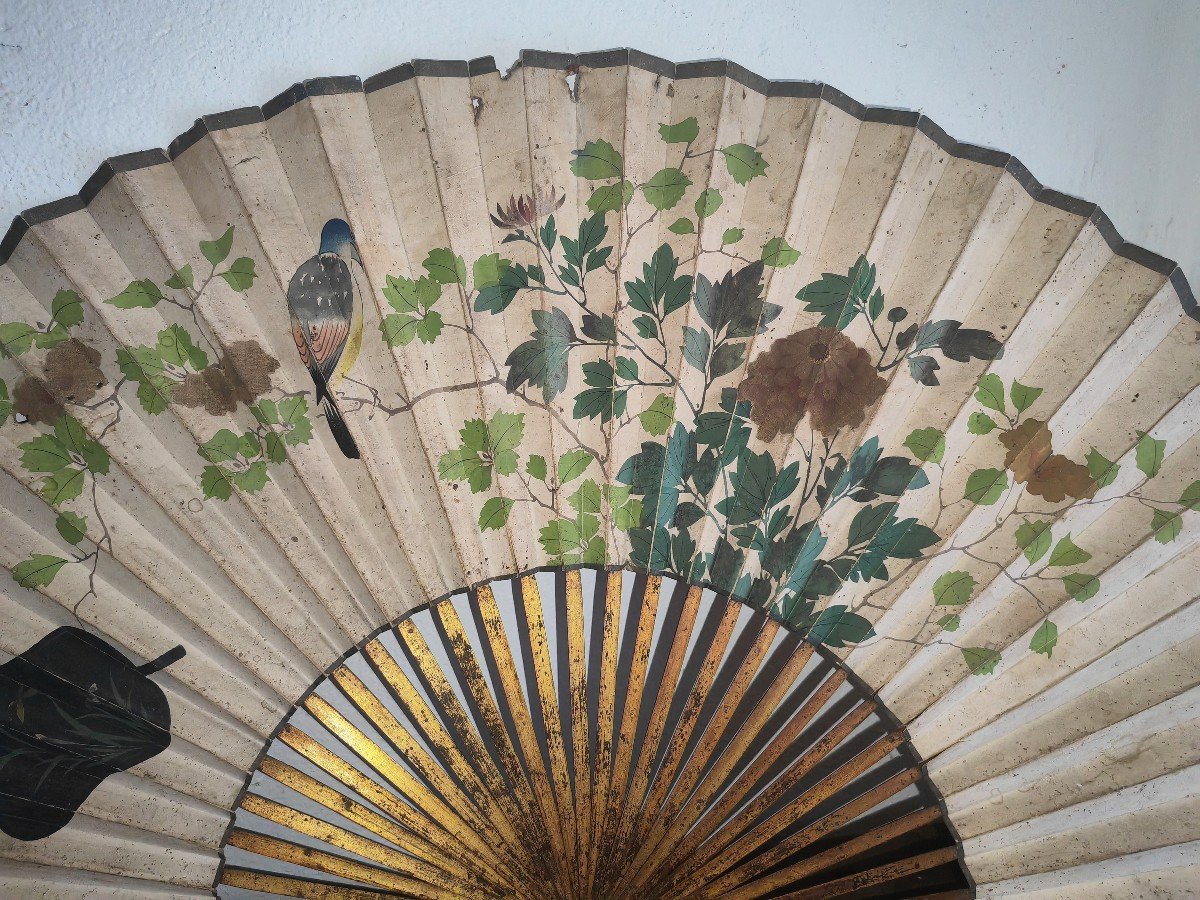Rare Fan, Mita Ogi, Hand Painted, Lacquer Mount And Inlays, Japan, Edo Period-photo-2