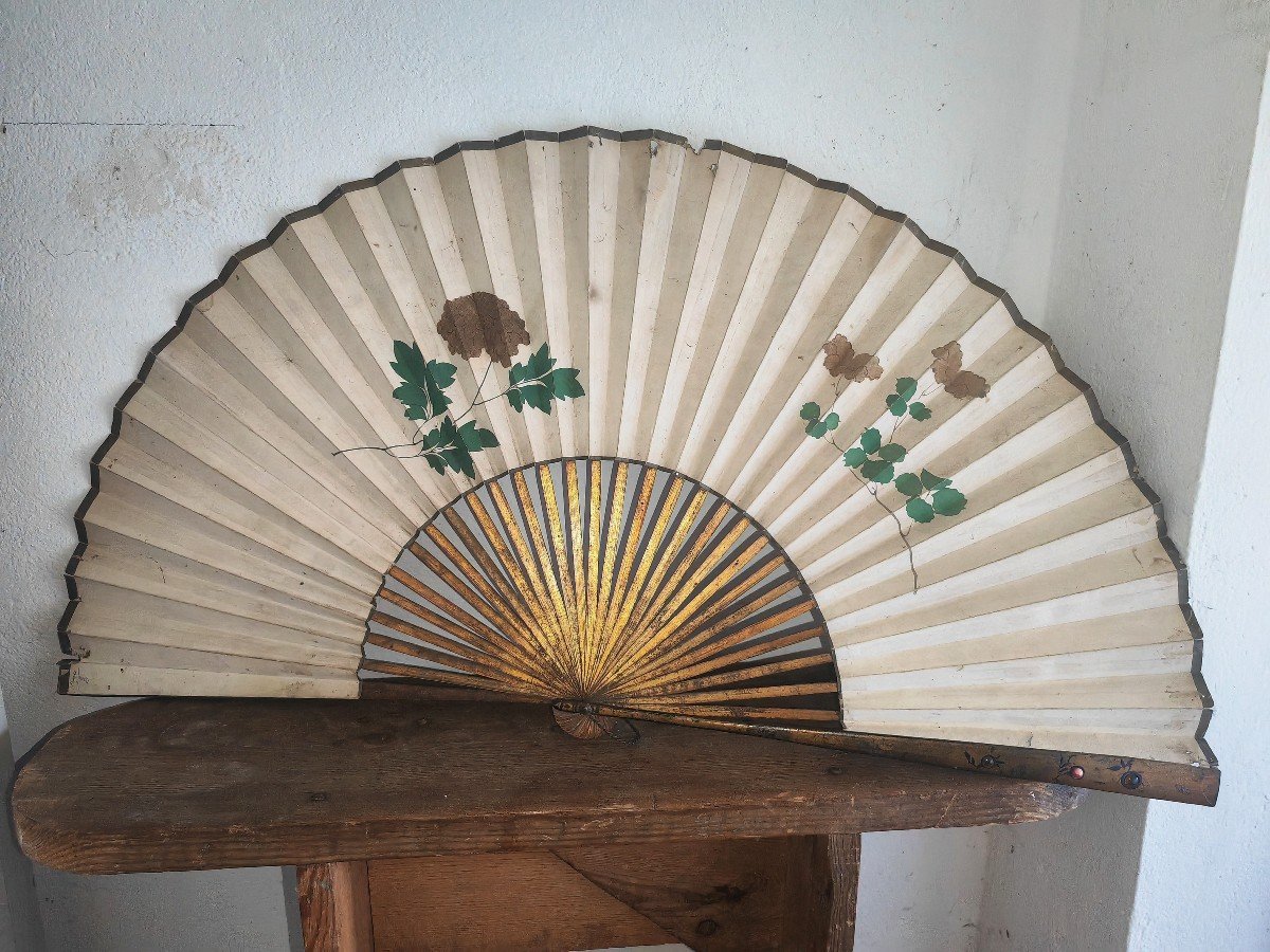 Rare Fan, Mita Ogi, Hand Painted, Lacquer Mount And Inlays, Japan, Edo Period-photo-4