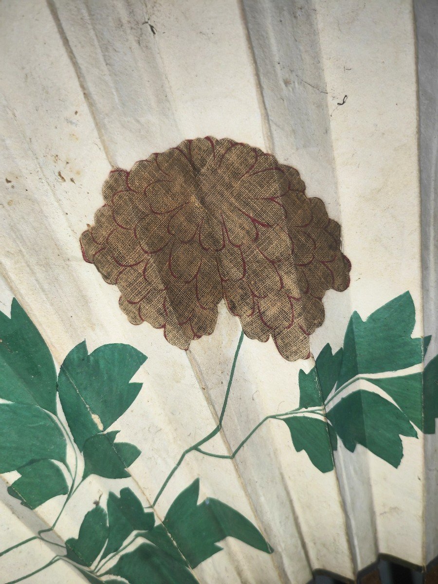 Rare Fan, Mita Ogi, Hand Painted, Lacquer Mount And Inlays, Japan, Edo Period-photo-1