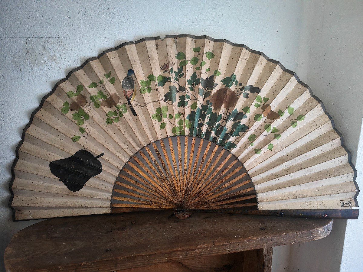 Rare Fan, Mita Ogi, Hand Painted, Lacquer Mount And Inlays, Japan, Edo Period