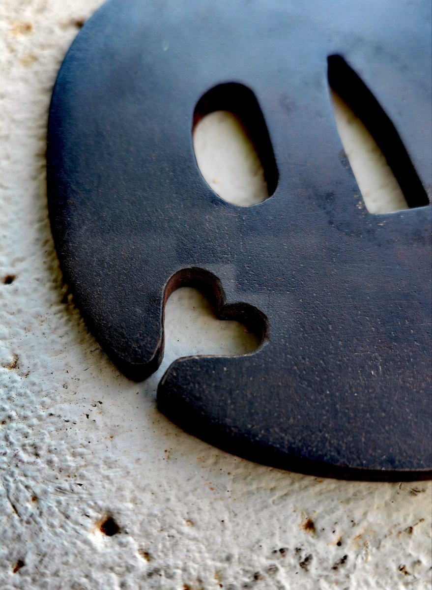 Large Tsuba De Katana, Tate-ito-gata, Fer Forgé, Japon XIXe Ou Début XXe Siècle -photo-2