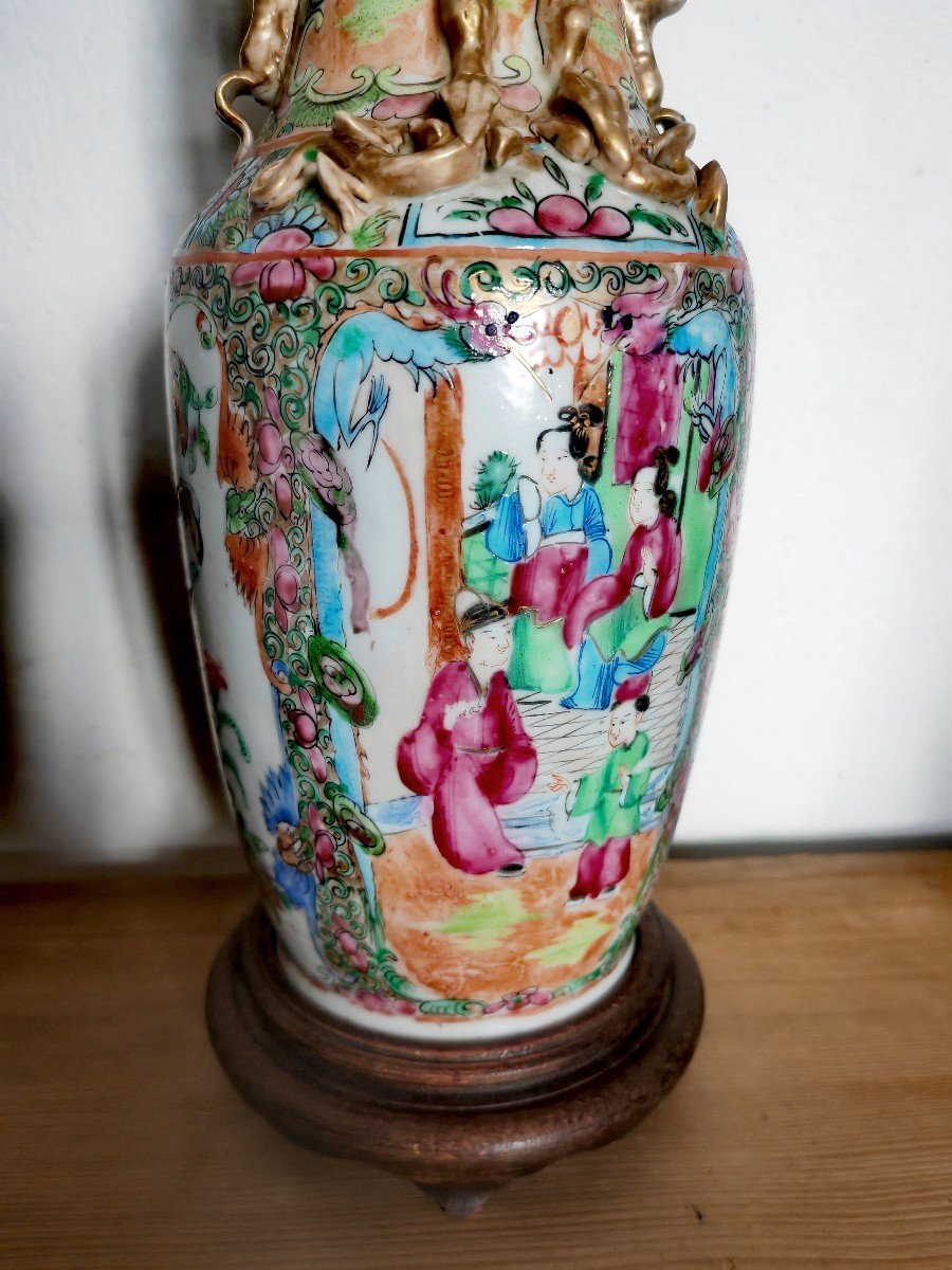 Vase En Porcelaine De Chine, Famille Rose Et Or, Canton XIXe Siècle, Scènes De Palais -photo-2