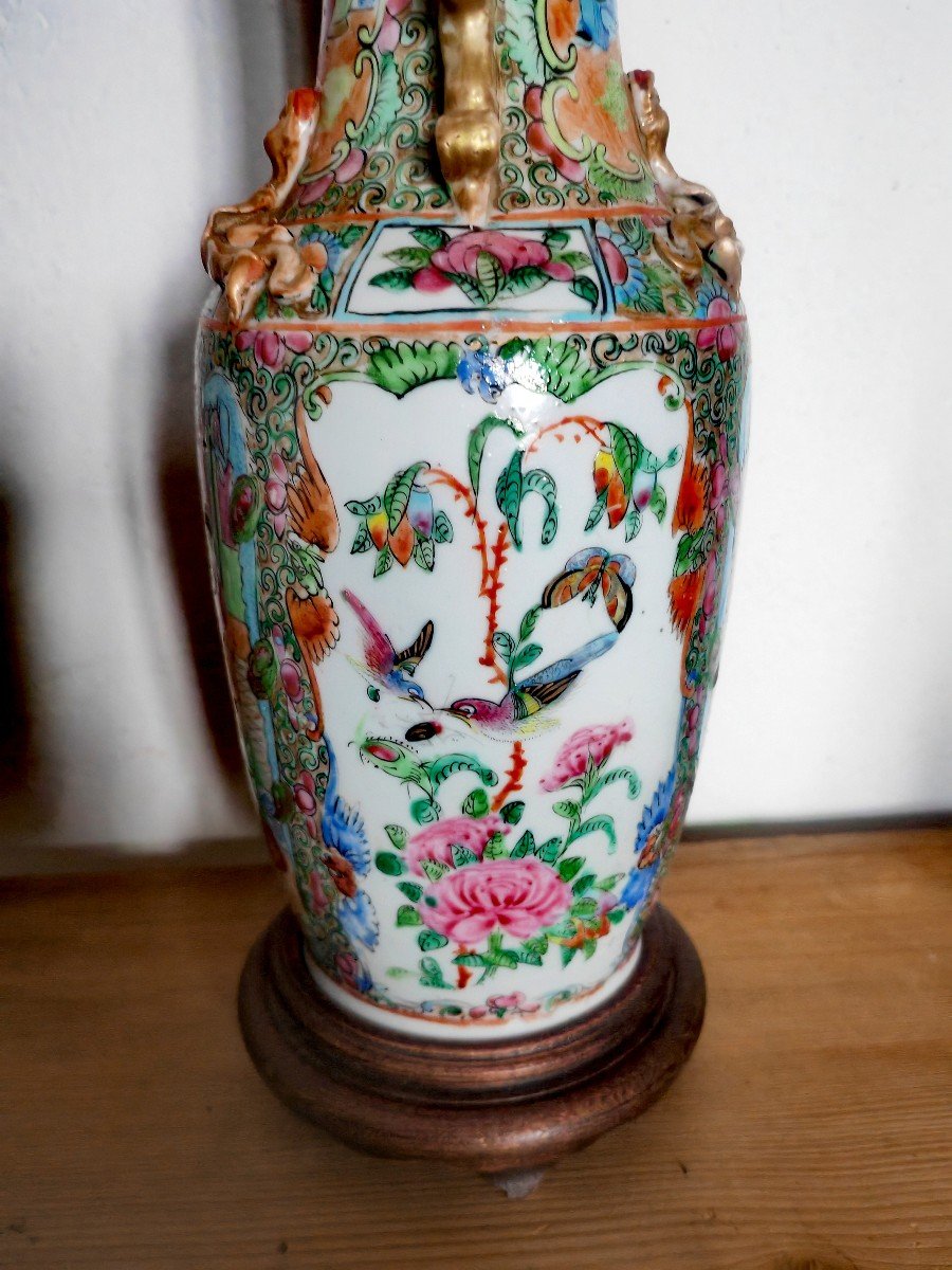 Vase En Porcelaine De Chine, Famille Rose Et Or, Canton XIXe Siècle, Scènes De Palais -photo-3