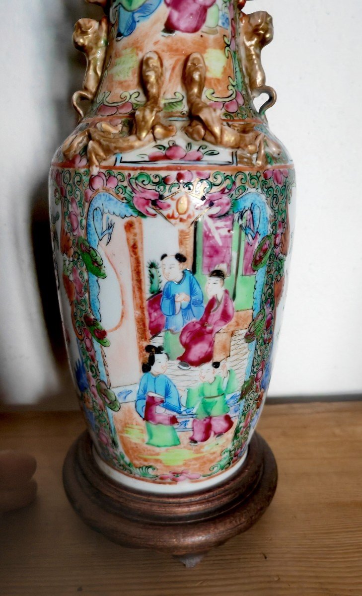 Vase En Porcelaine De Chine, Famille Rose Et Or, Canton XIXe Siècle, Scènes De Palais -photo-4