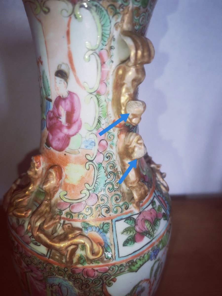 Vase En Porcelaine De Chine, Famille Rose Et Or, Canton XIXe Siècle, Scènes De Palais -photo-5