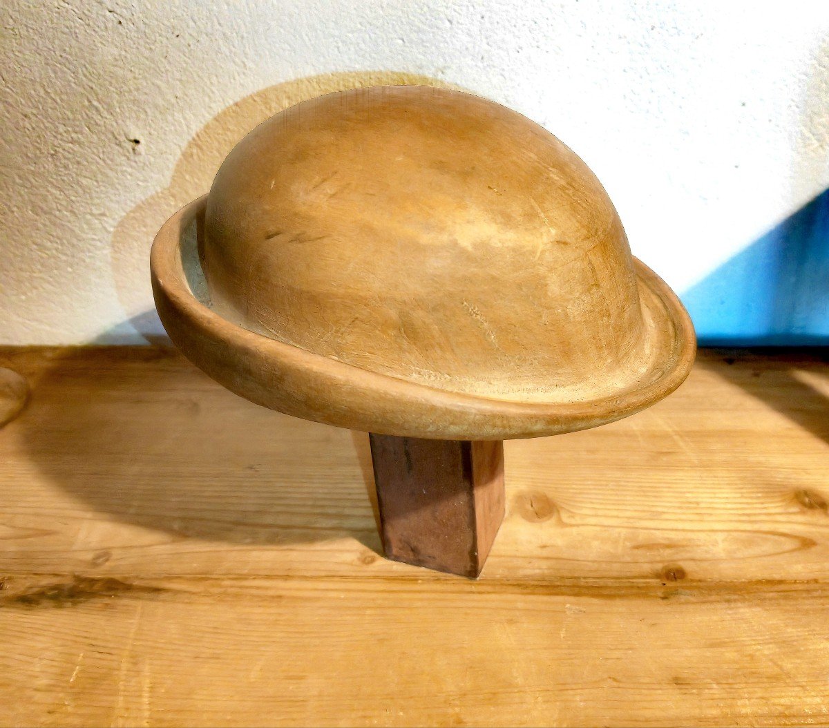 Beautiful Wooden Hat Block, Worker Item, Head Wear Shaped Mold, Circa 1910-1930-photo-2