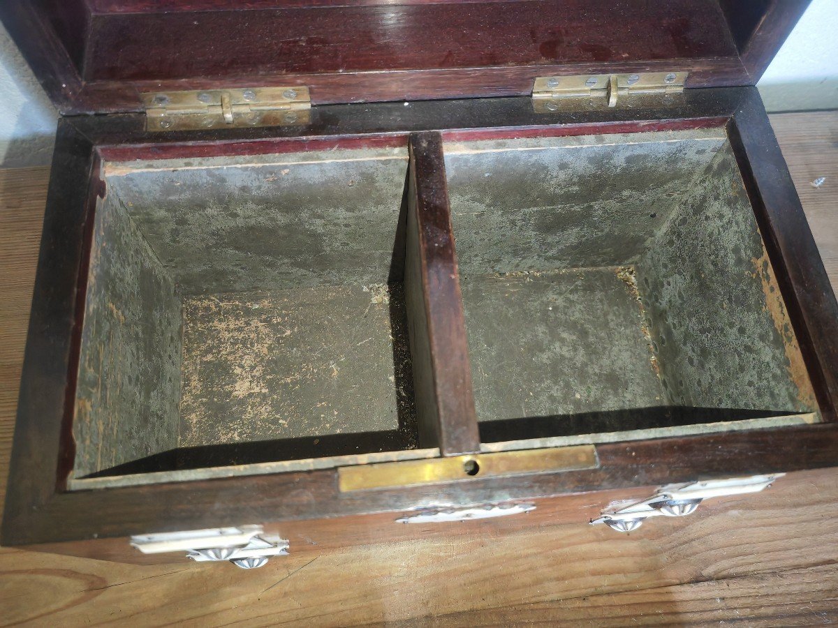 Tea Caddy, Wooden Box, Burrl Wood And Applications, Double Tea Box, 19th Century -photo-4