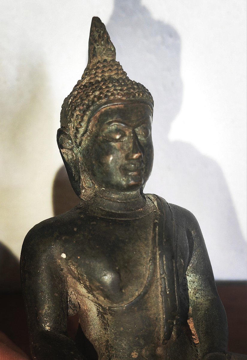 Beau Petit Bouddha En Bronze, Thaïlande XIXe Siècle Ou Avant -photo-3