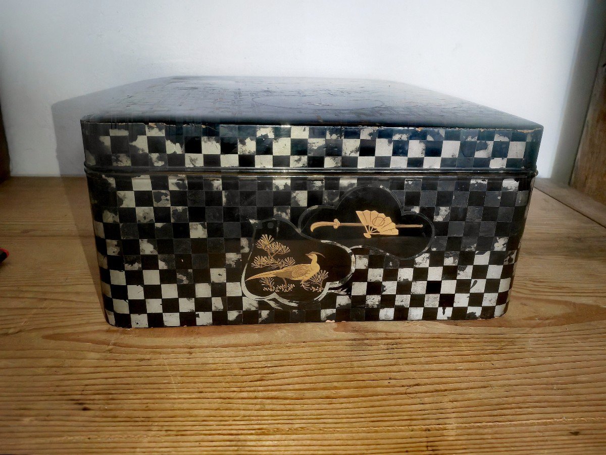 Important Lacquer Box, Checker Board Decor, Hiramaki-e, Nashi-ji, Japan Edo-meiji 19th Century -photo-2