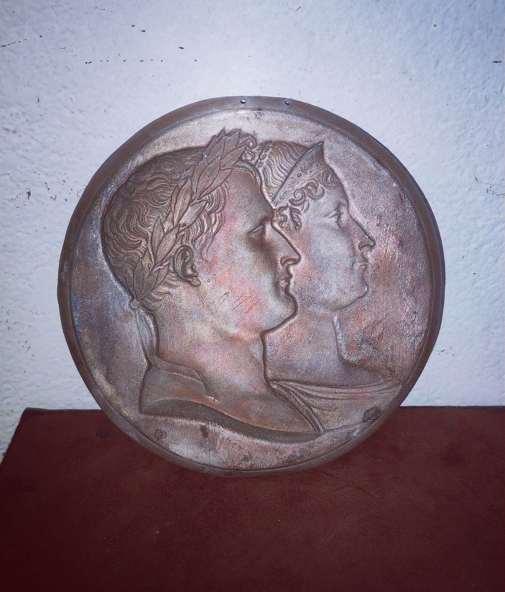 Beautiful Medallion, Napoleonic Legend, Napoleon & Joséphine, Andrieu, 19th C Silvered Copper -photo-4