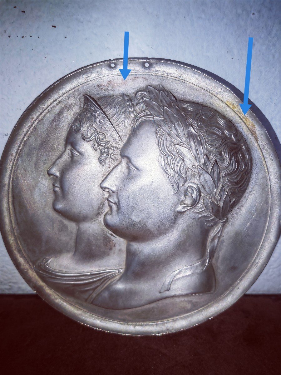 Beautiful Medallion, Napoleonic Legend, Napoleon & Joséphine, Andrieu, 19th C Silvered Copper -photo-1