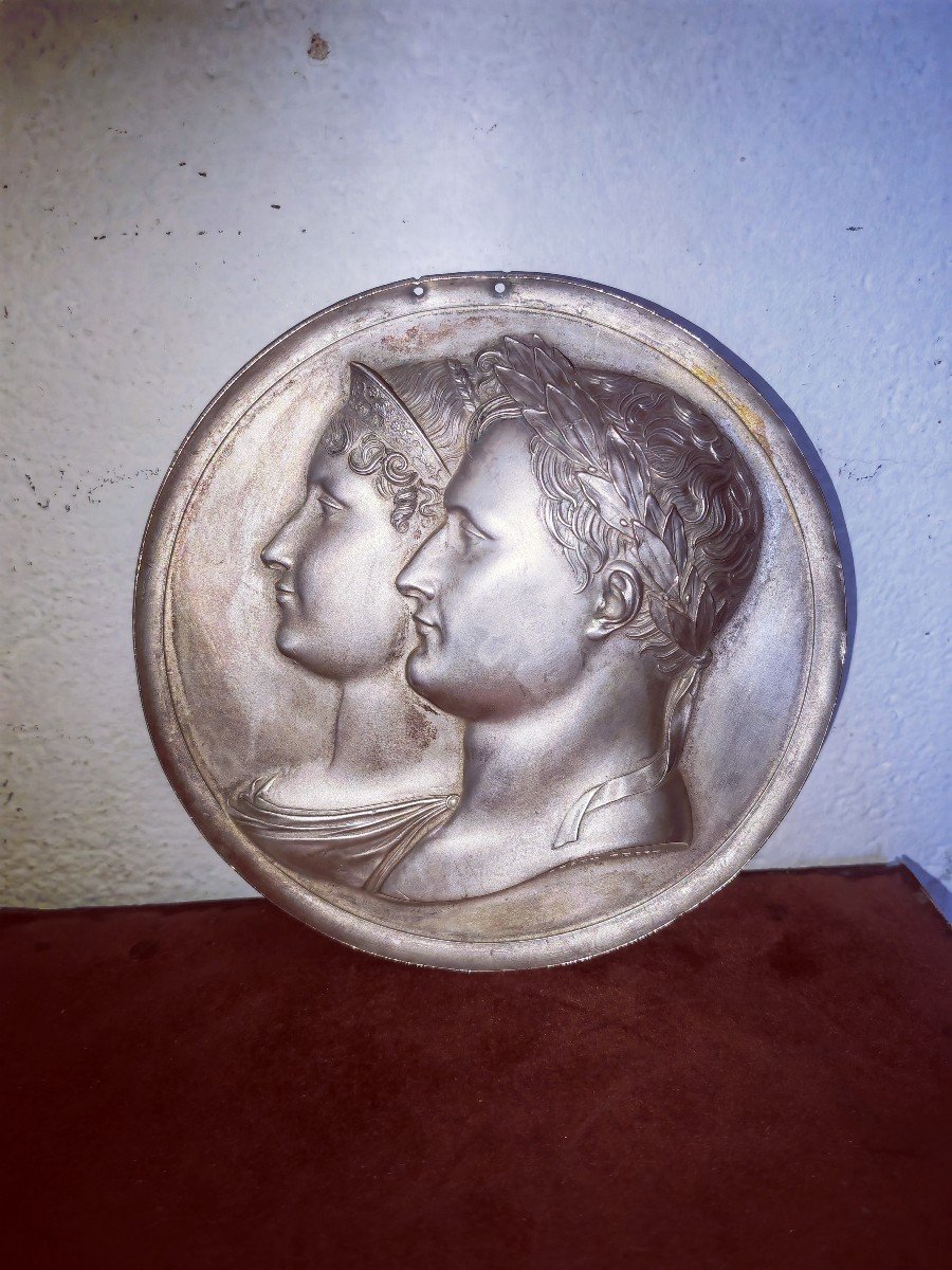 Beautiful Medallion, Napoleonic Legend, Napoleon & Joséphine, Andrieu, 19th C Silvered Copper 