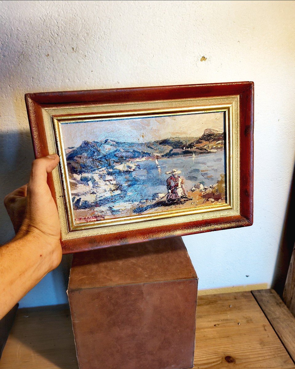 Lovely Wooden Painting, Michel Zimmermann, Provençal Woman, Cassis 20th Century -photo-1