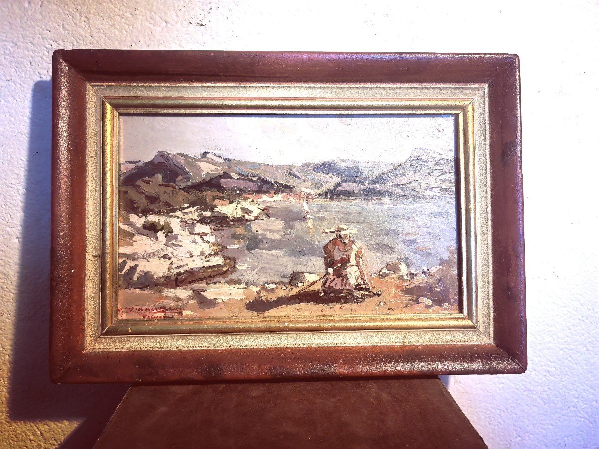 Lovely Wooden Painting, Michel Zimmermann, Provençal Woman, Cassis 20th Century 