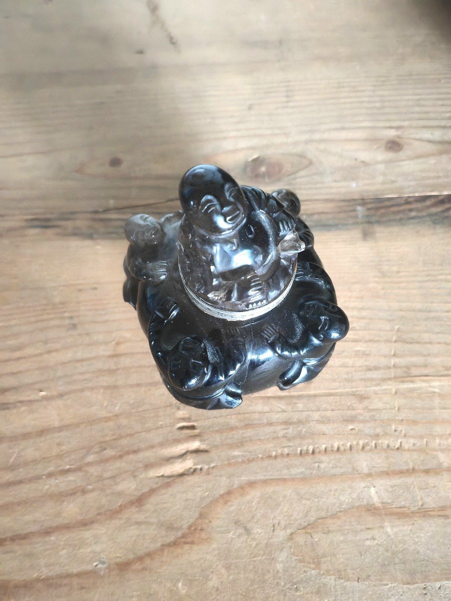 Pot à Encre Ou Tabatière, Pierre Dure Sculptée Chine XIXe, , Monture Argent, Maquet XXe-photo-2