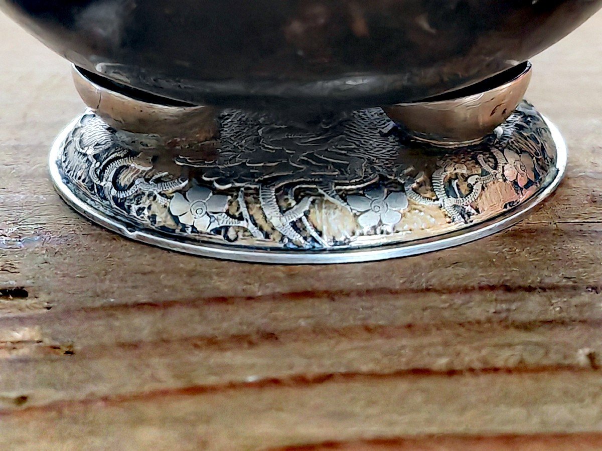 Pot à Encre Ou Tabatière, Pierre Dure Sculptée Chine XIXe, , Monture Argent, Maquet XXe-photo-1