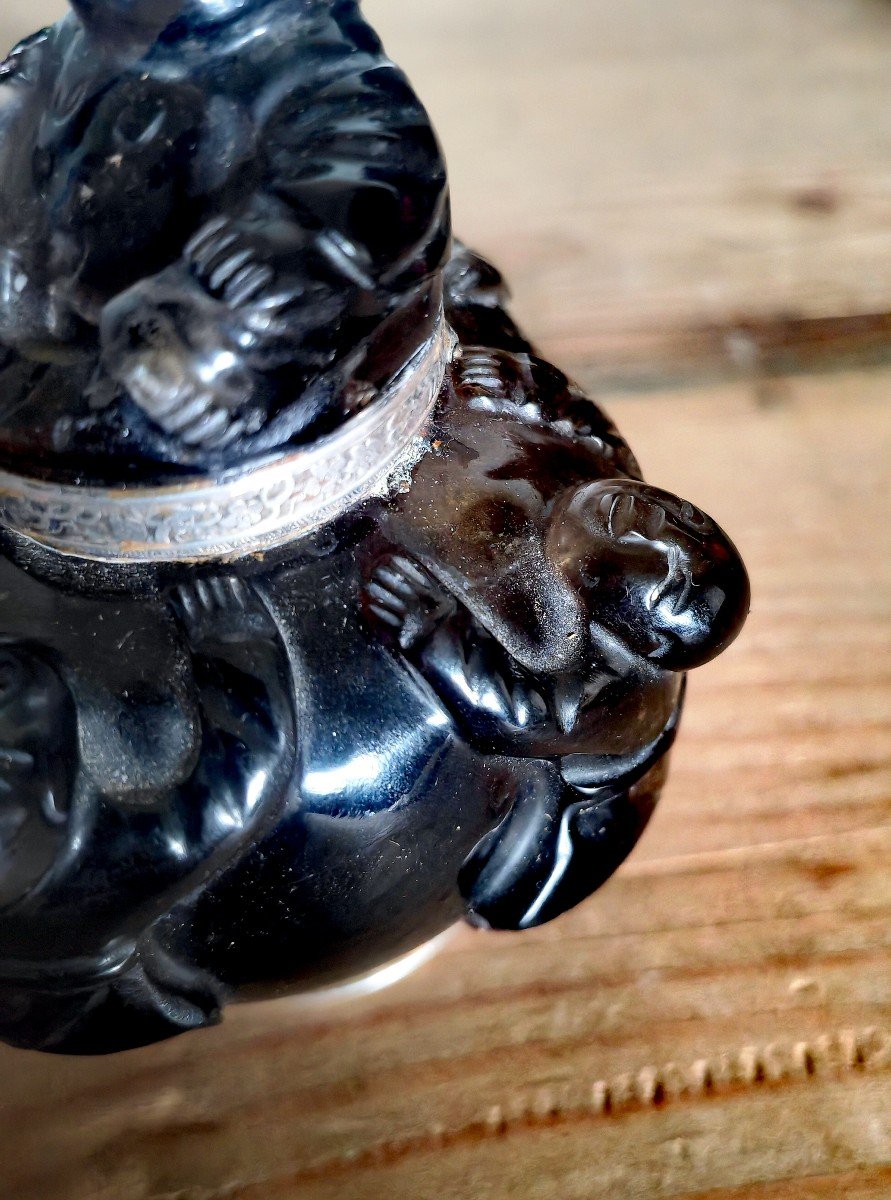 Pot à Encre Ou Tabatière, Pierre Dure Sculptée Chine XIXe, , Monture Argent, Maquet XXe-photo-2