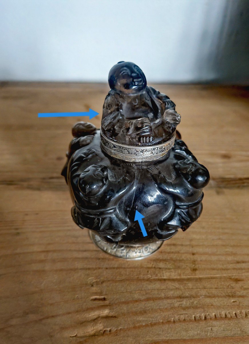 Pot à Encre Ou Tabatière, Pierre Dure Sculptée Chine XIXe, , Monture Argent, Maquet XXe-photo-7