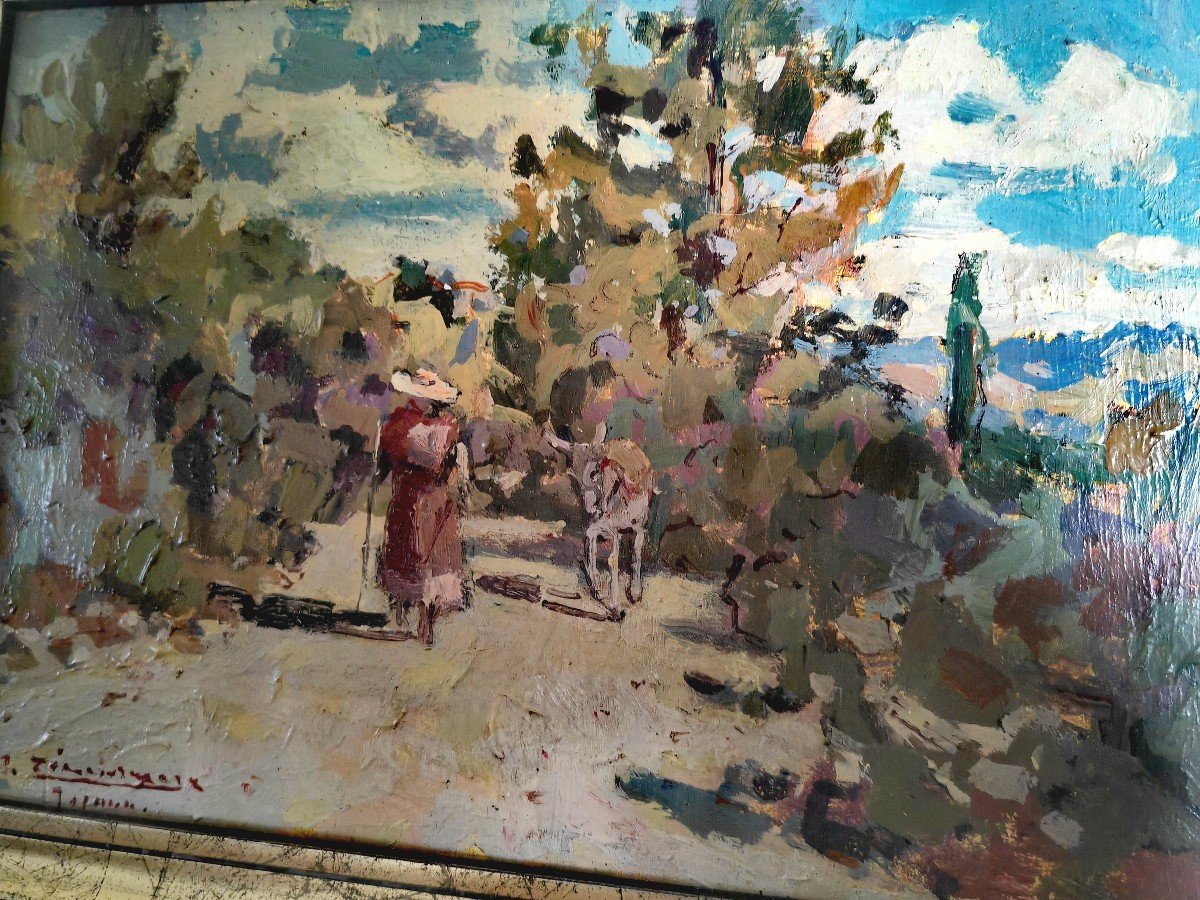 Jolie Peinture Sur Panneau, Chemin De Provence, M. Zimmermann, Ondulisme XXe Siècle -photo-2