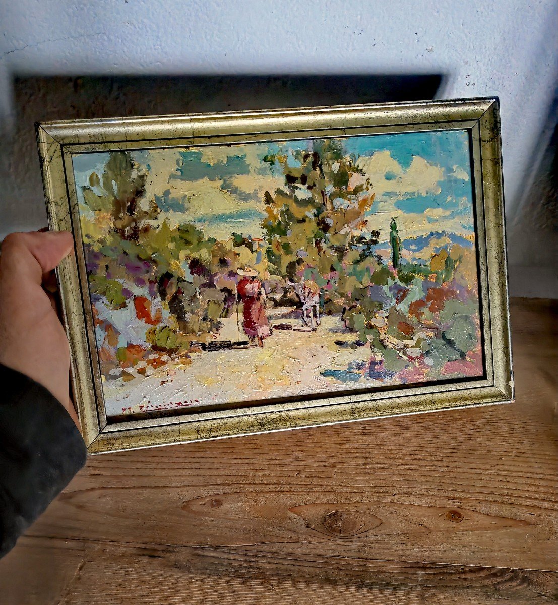 Jolie Peinture Sur Panneau, Chemin De Provence, M. Zimmermann, Ondulisme XXe Siècle -photo-1