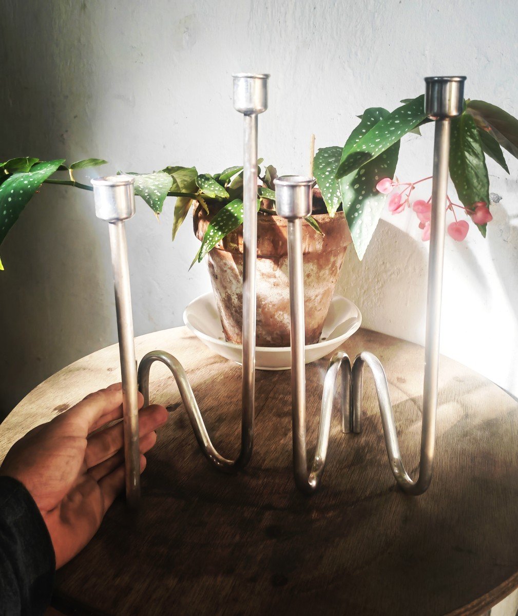 Beautiful Pair Of Lino Sabattini Candlesticks, Silver Plated Metal, Sabattini Argenteria Italy 1970's-80's-photo-2