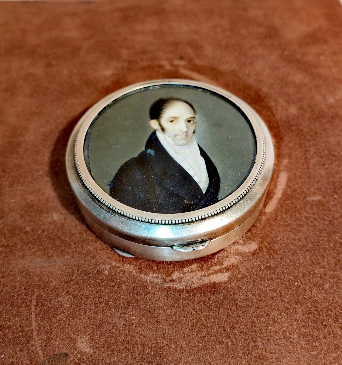 Beautiful Silver Vermeil Snuffbox, Henin & Cie, Painted Miniature Lid, 19th Century 