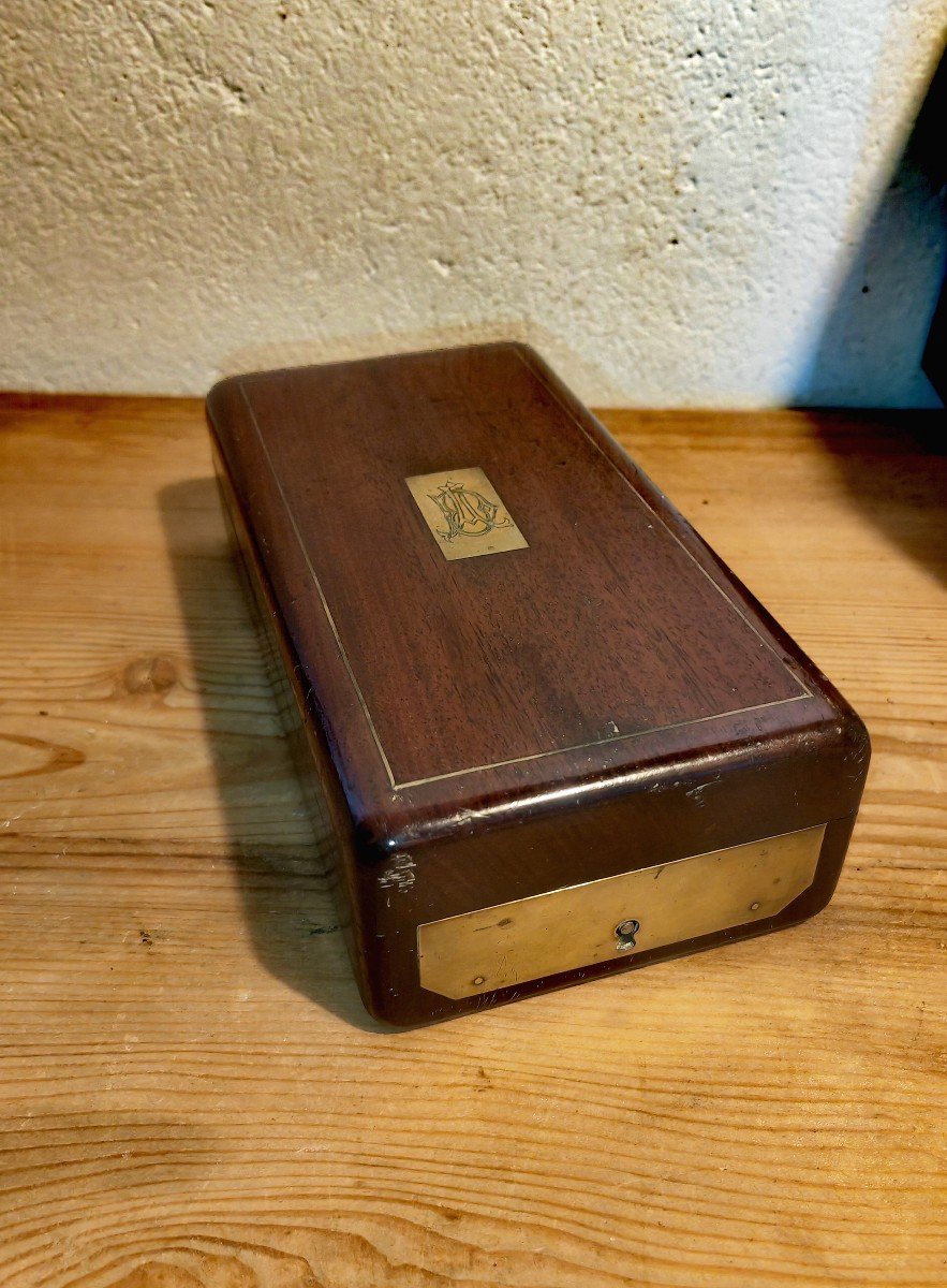 Beau Coffret De Toilette, Officier époque Empire, Acajou Et Laiton, Instruments XIXe -photo-2