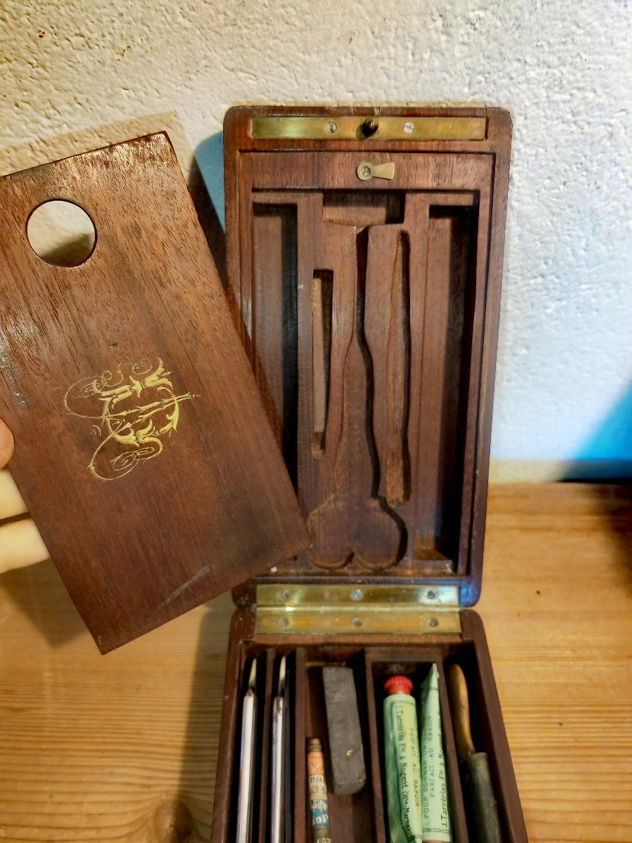 Beau Coffret De Toilette, Officier époque Empire, Acajou Et Laiton, Instruments XIXe -photo-4