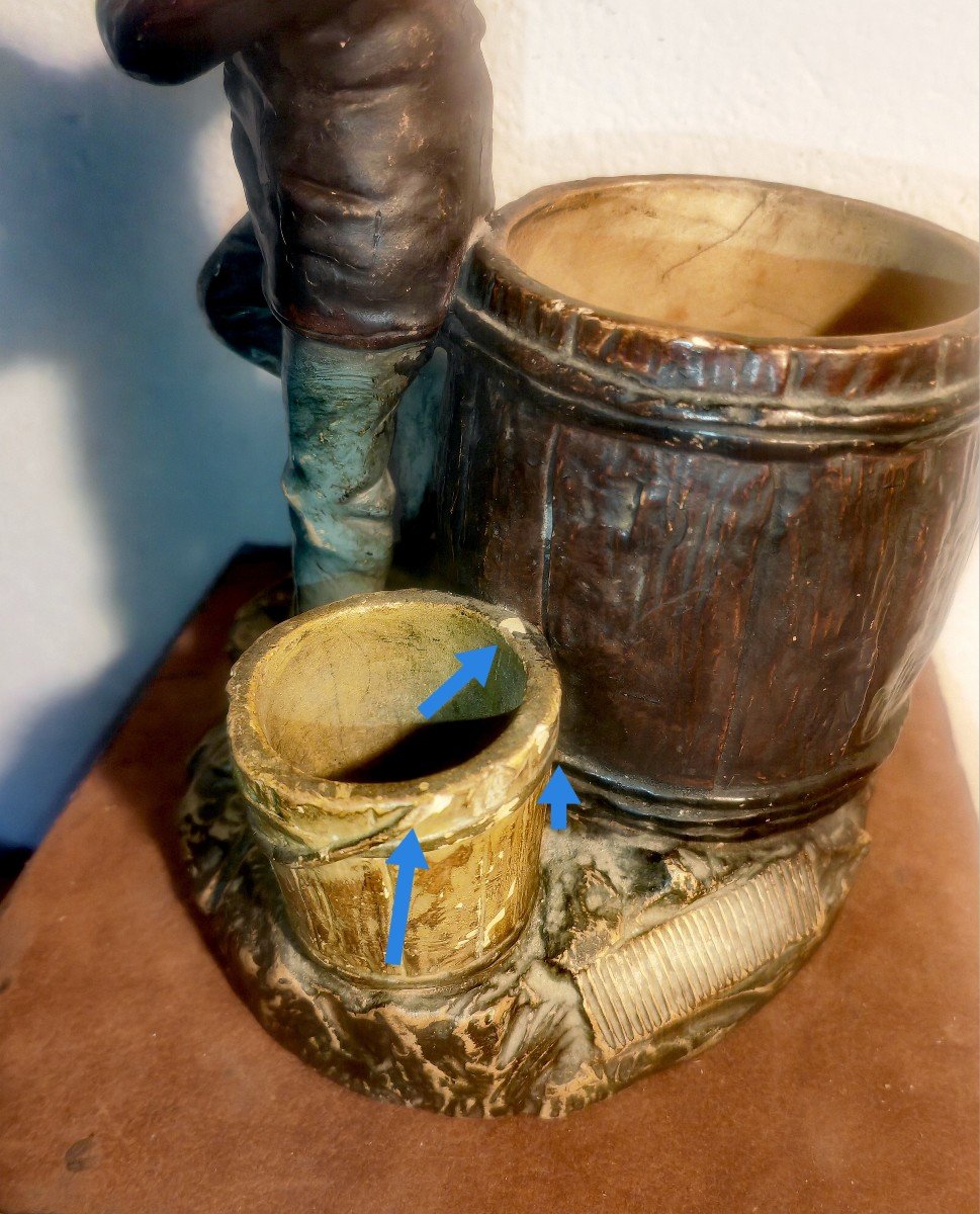 Smoking Kit, Cigars, Personified Terracotta, Patinated, Bernard Bloch, Austria 19th Century -photo-3