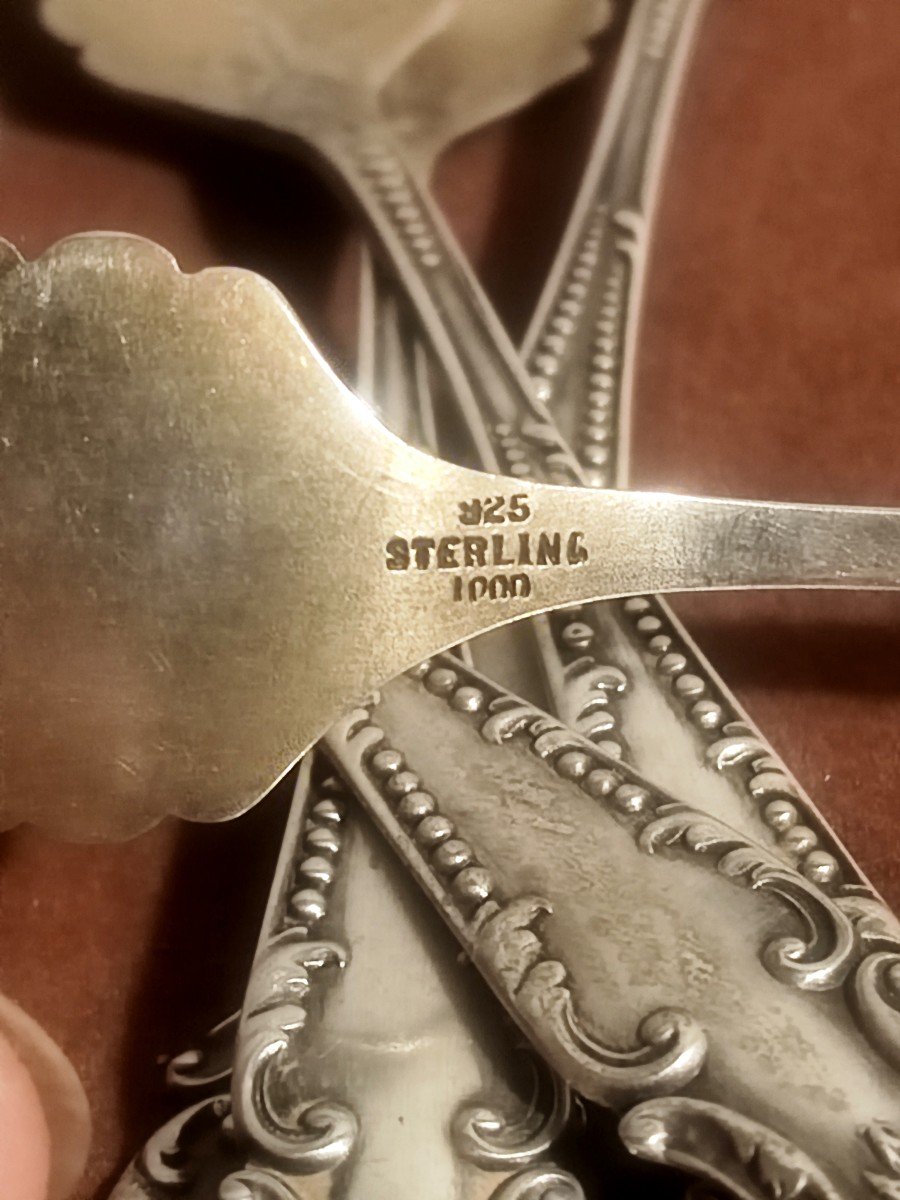 5 Dessert Forks, Sterling 925/1000, And Vermeil, Usa, Art Nouveau -photo-1