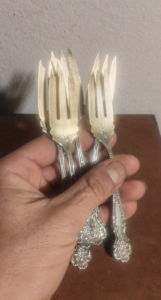 5 Dessert Forks, Sterling 925/1000, And Vermeil, Usa, Art Nouveau -photo-2