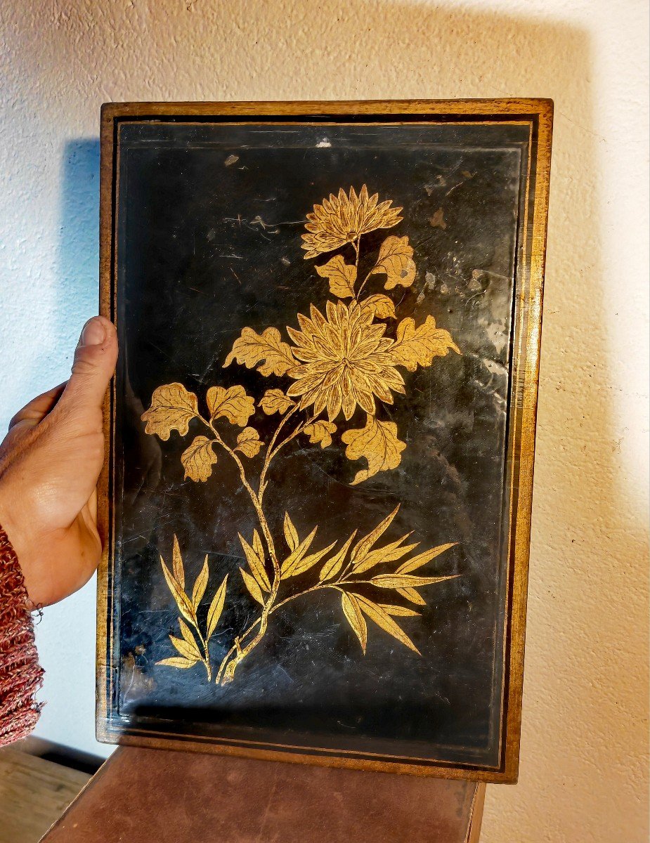 Beautiful Lacquer Panel, Floral Decor, Vietnam Or Cambodia, Late 19th Century -photo-2