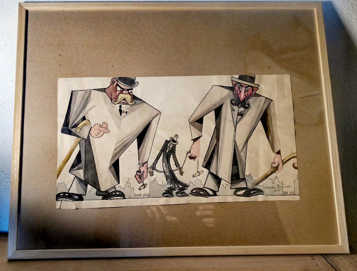 Amusant Dessin Signé, Daté, Crayon Rehaussé, Angelo Griscelli 1925, Arrestation -photo-2