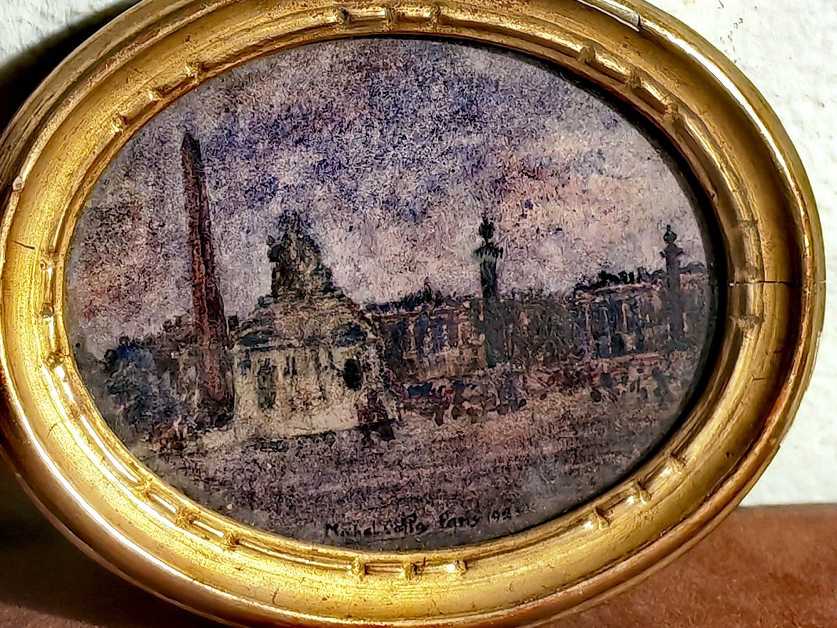 Jolie Petite Peinture Miniature Sur Papier, Cadre d'époque, Paris 1925 Michel-auguste Colle-photo-2