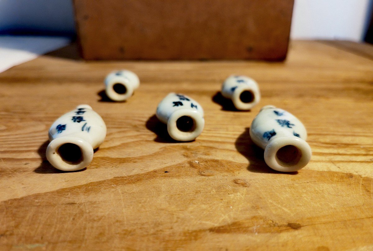 Pots à Onguent, ou Tabatières, Porcelaine de Chine Blanc Bleu, Rare Lot, XIXe Siècle ou Avant -photo-4