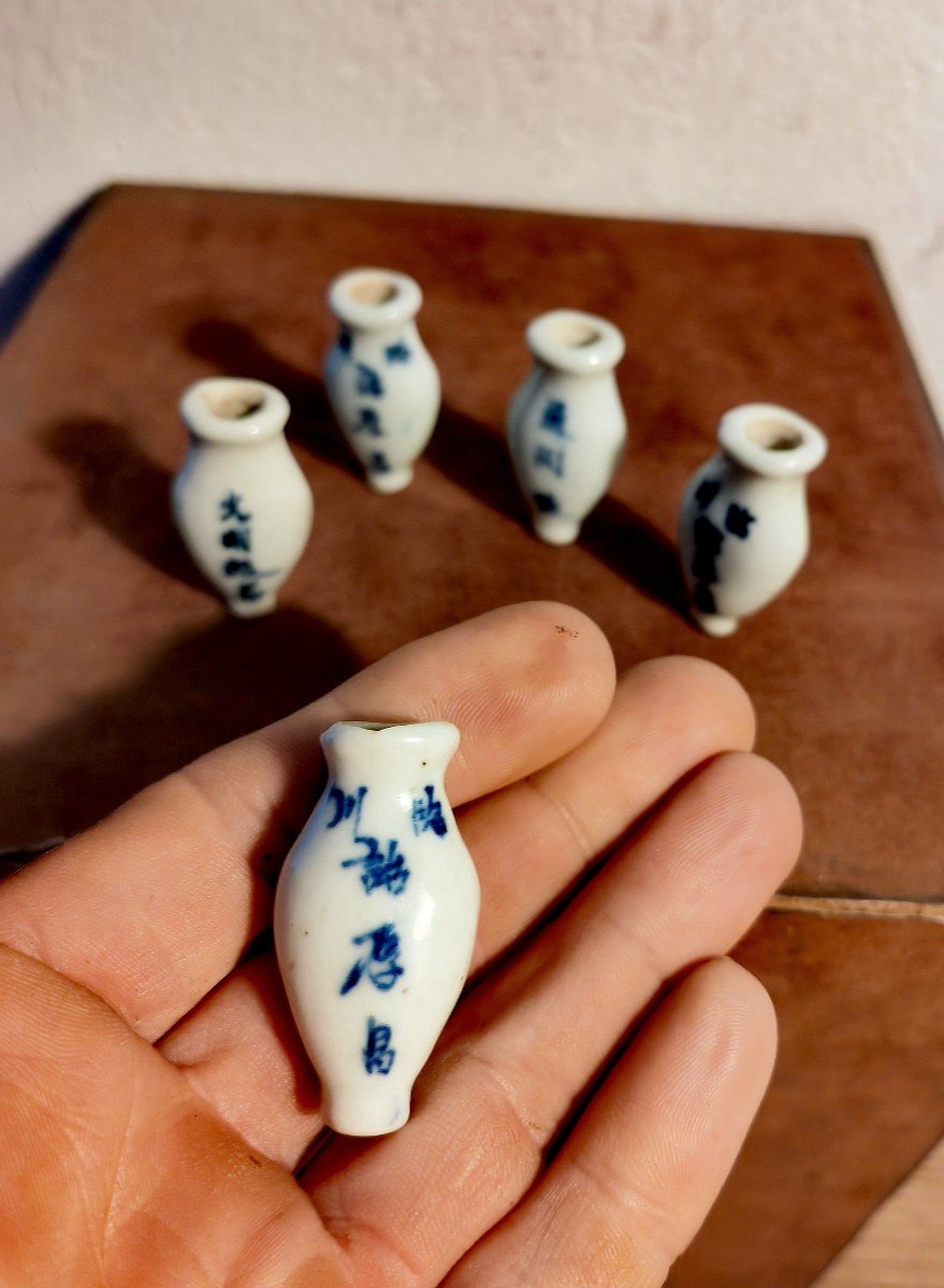 Pots à Onguent, ou Tabatières, Porcelaine de Chine Blanc Bleu, Rare Lot, XIXe Siècle ou Avant -photo-2