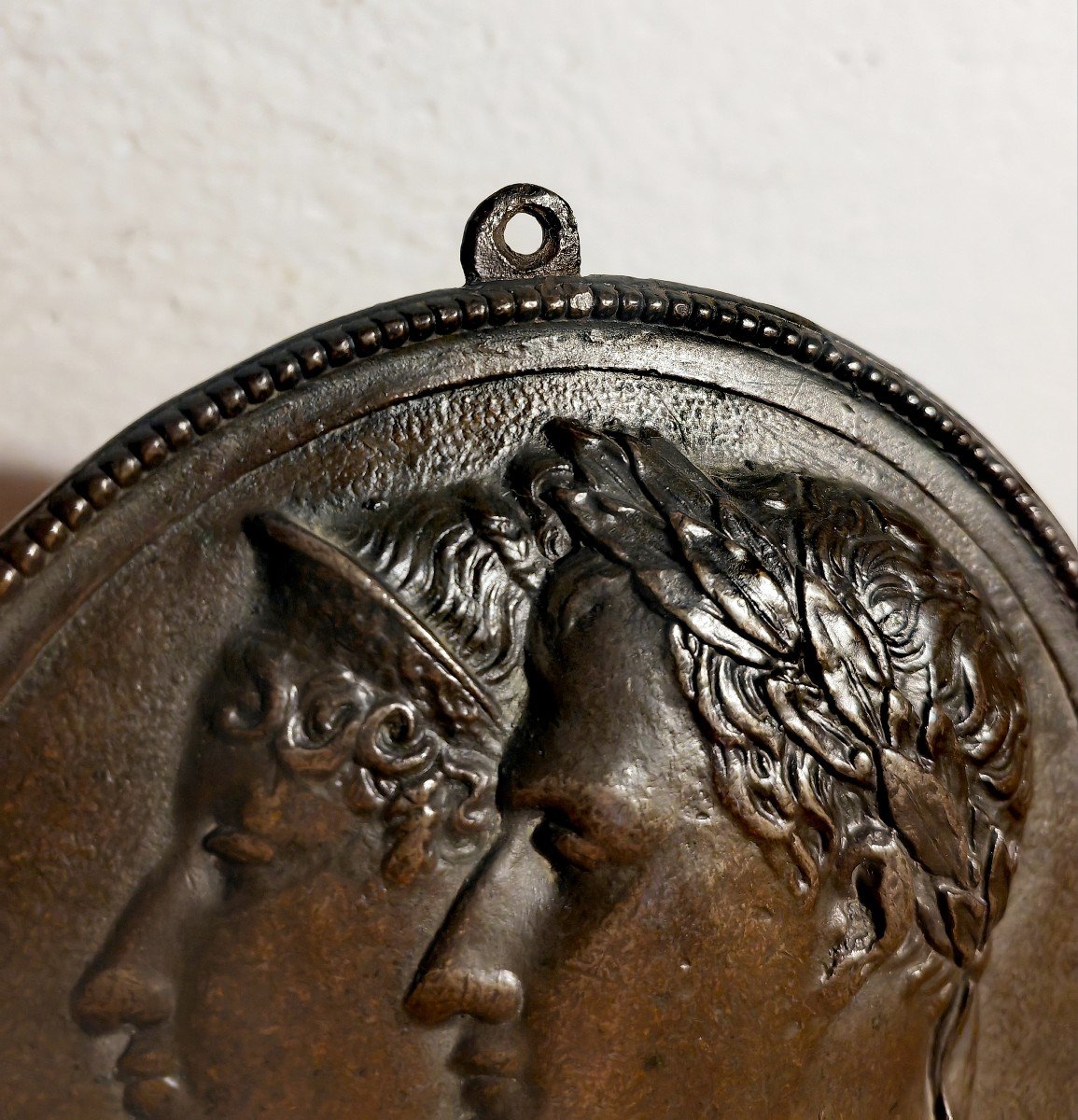 Beautiful Bronze Medal, Profiles Of Napoleon & Marie Louise, Signature Andrieu Circa 1810-photo-1