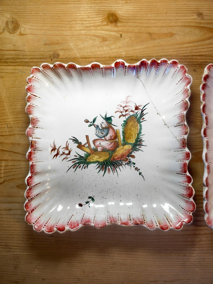Rare Pair Of Square Bowls, Les Islettes Earthenware, Chinese Decor, 18th Century -photo-3