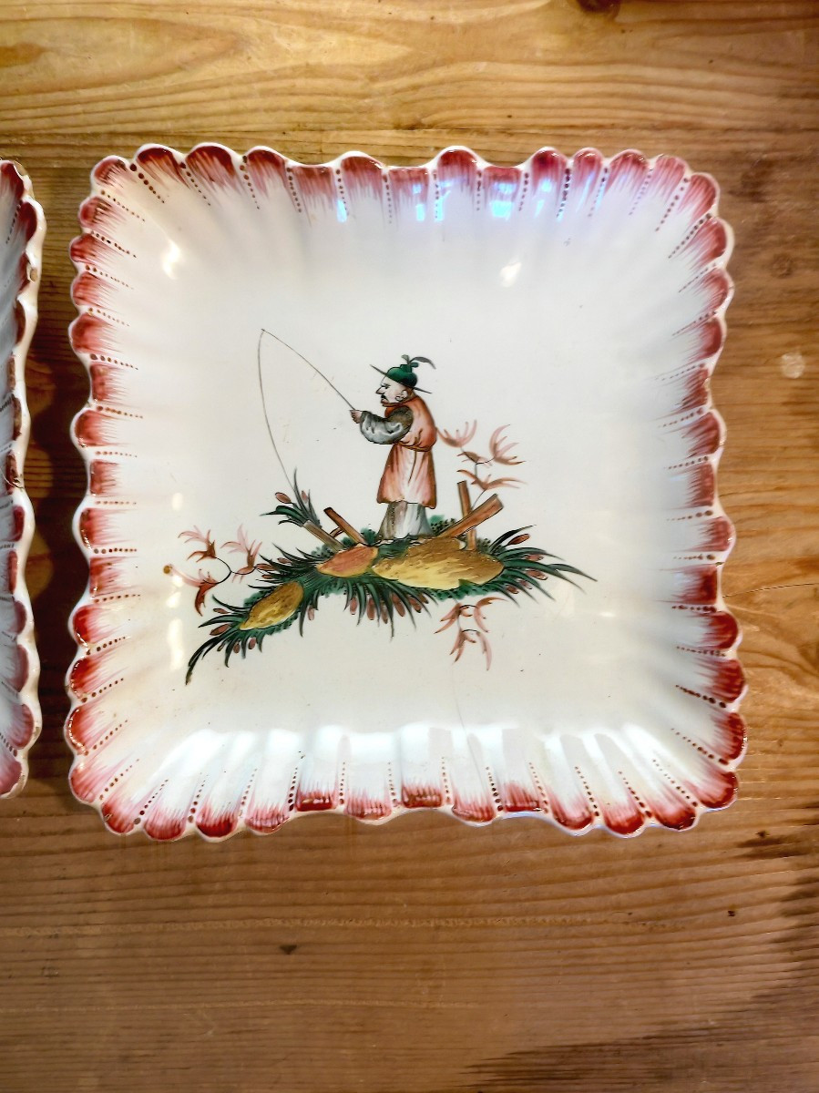 Rare Pair Of Square Bowls, Les Islettes Earthenware, Chinese Decor, 18th Century -photo-4
