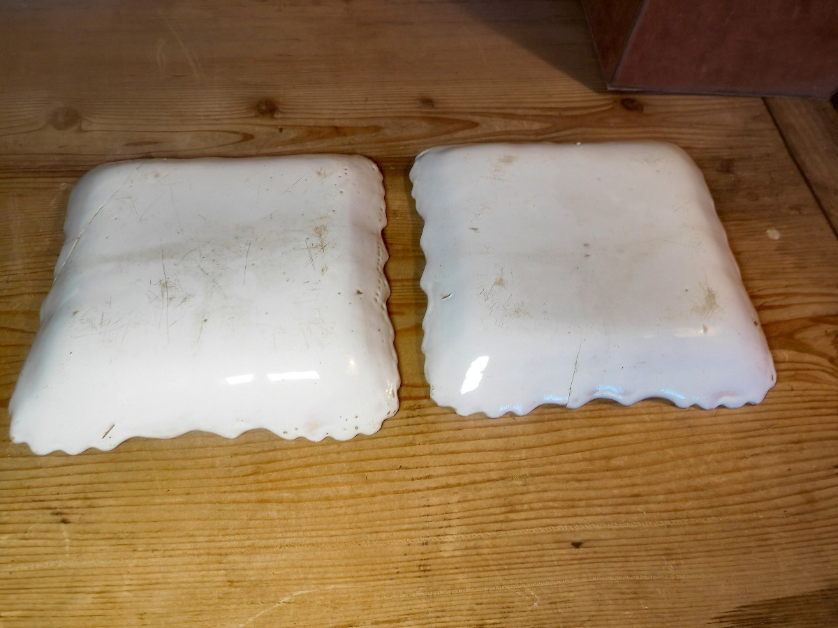 Rare Pair Of Square Bowls, Les Islettes Earthenware, Chinese Decor, 18th Century -photo-1