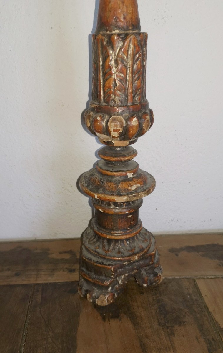 Beautiful Candlestick,  Candle Holder, Lacquered & Silvered Wood, France 17thc-photo-3