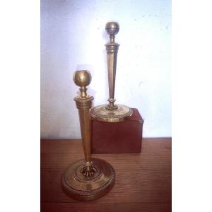 Great Pair Of Candlesticks, Bronze, Claws & Acanthus Leaves, Early 19th Century